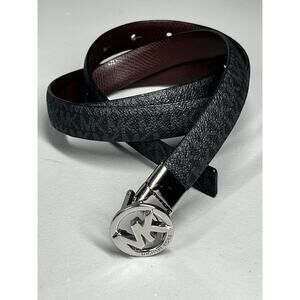 Michael Kors MK Monogram Twist Belt Womens M/L Black Brown Silver Tone 43"L